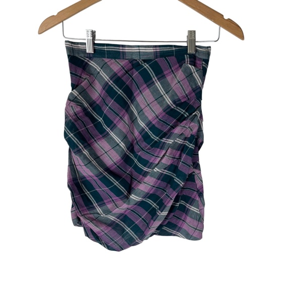 Isabel Marant Etoile Birdy Purple/Green Tartan Plaid Draped Mini Skirt Sz 34/2 - Picture 3 of 7